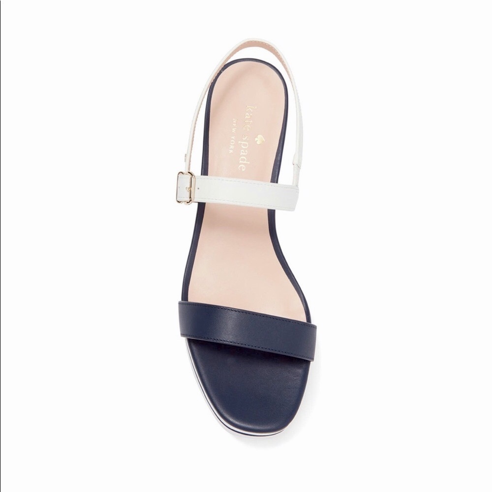 🌻Authentic Kate ♠️ Spade NY Navy & White Leather Platform Sandal Sz. 8B EU 38.5 - Picture 7 of 13